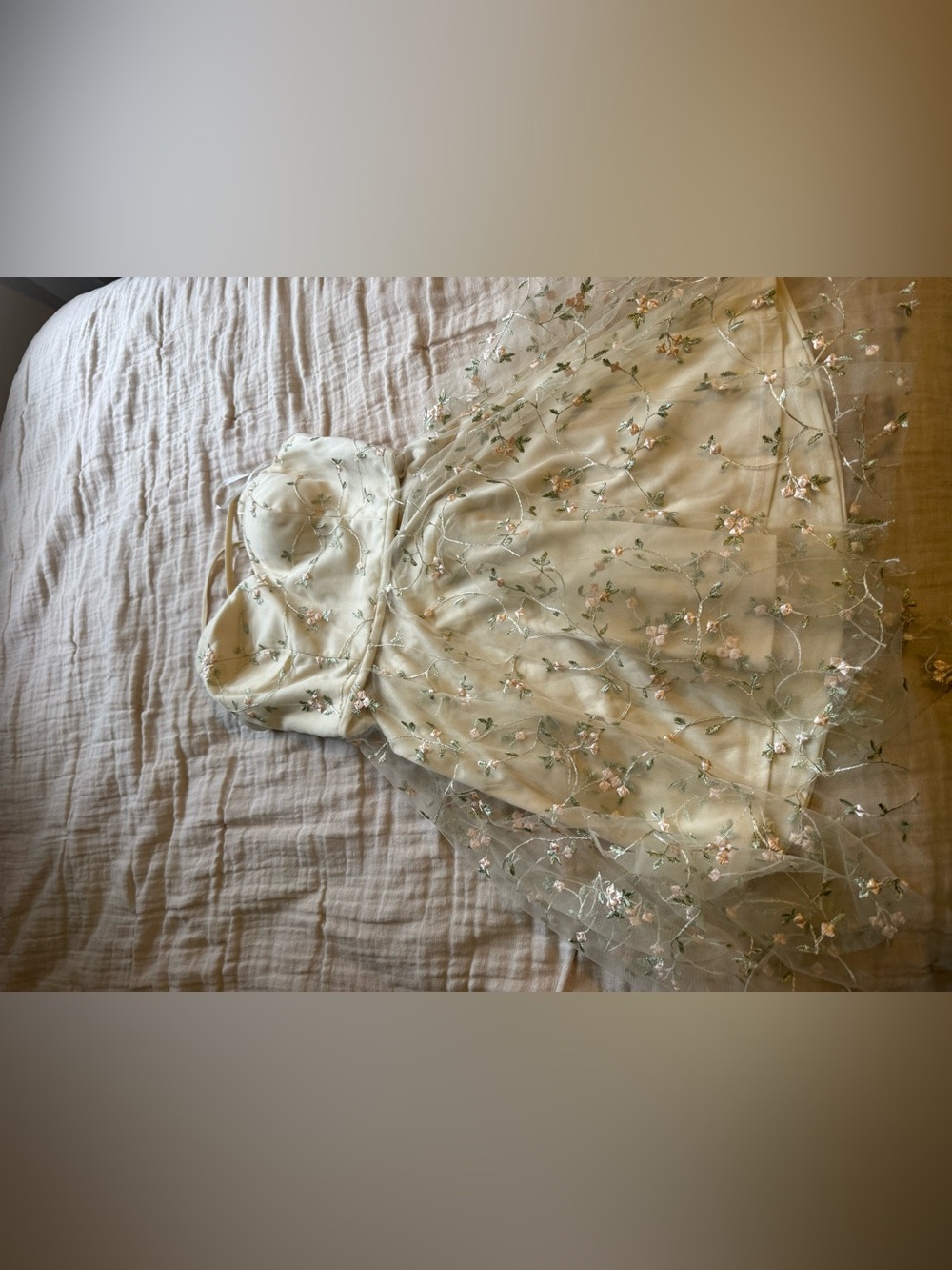 Ivory Floral Embroidered Tulle Party Dress for Girls